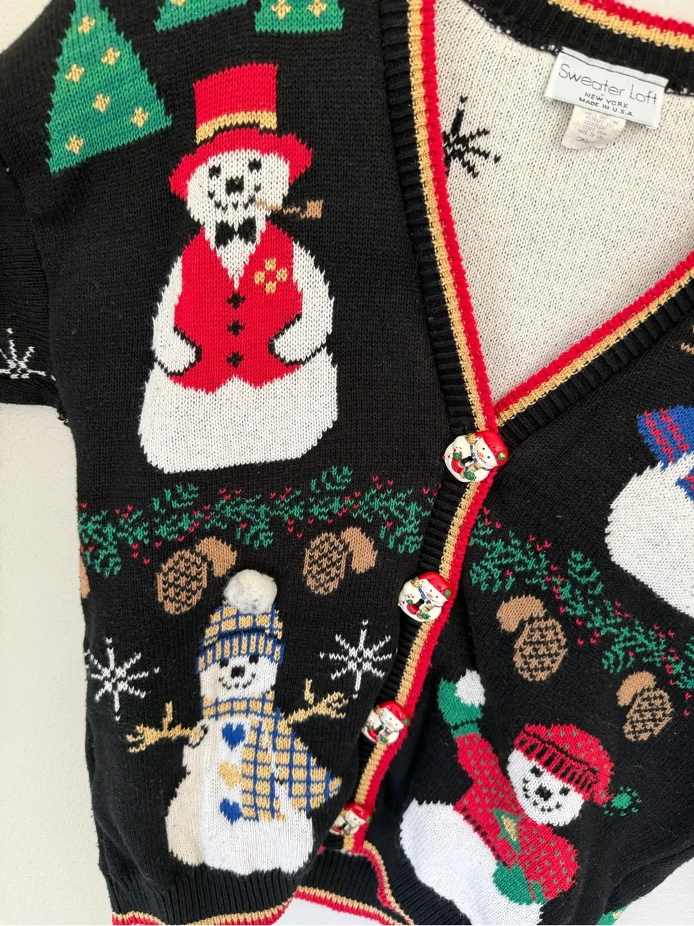 Vintage Sweater Loft Small Christmas Snowman Cardigan